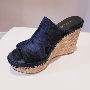 Stuart Weitzman Ponte Denim Wedge Slide